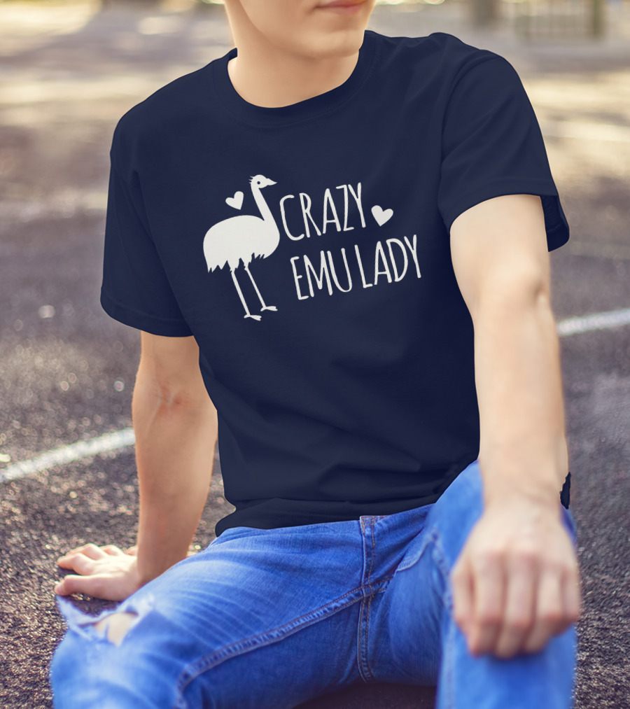 Crazy Emu Lady Emu Illustration With Hearts T-Shirt