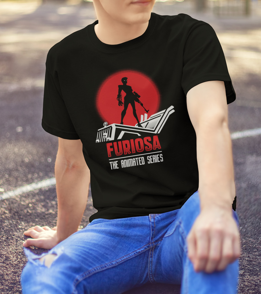 Furiosa The Animated Series Red Sun Silhouette Jeep T-Shirt