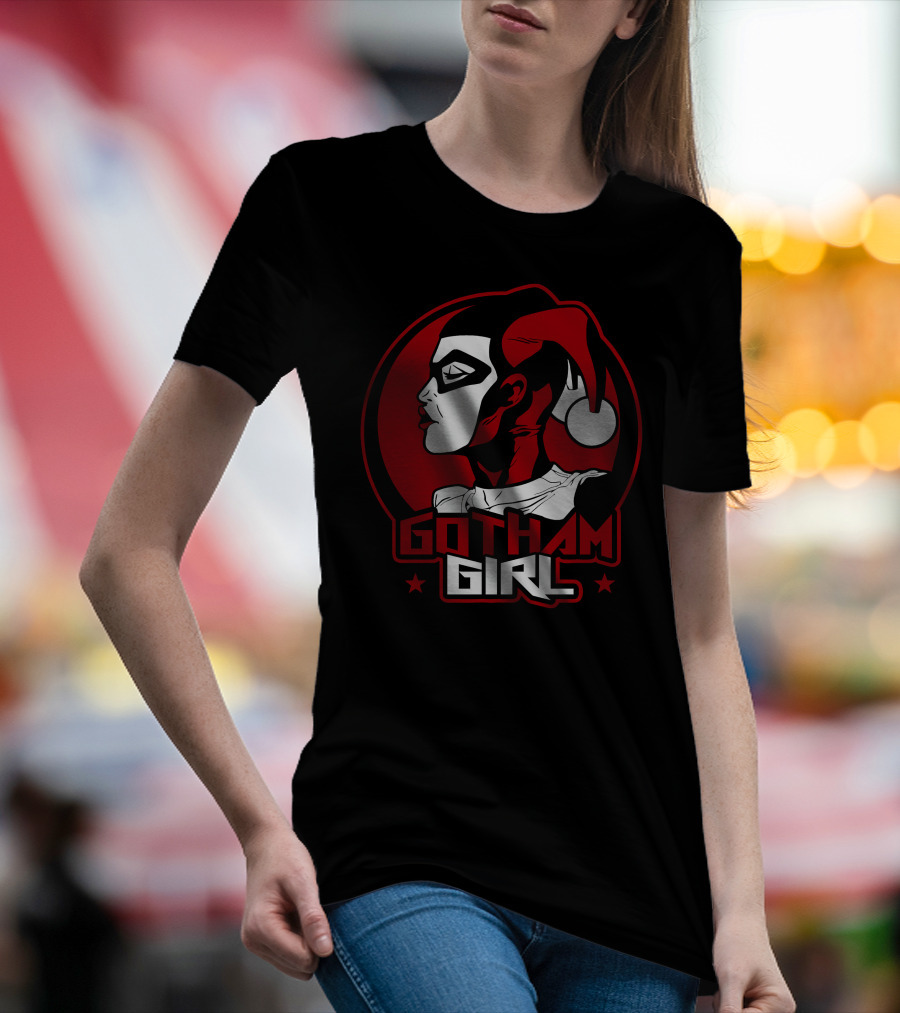 Gotham Girl Red And Black Jester Emblem T-Shirt