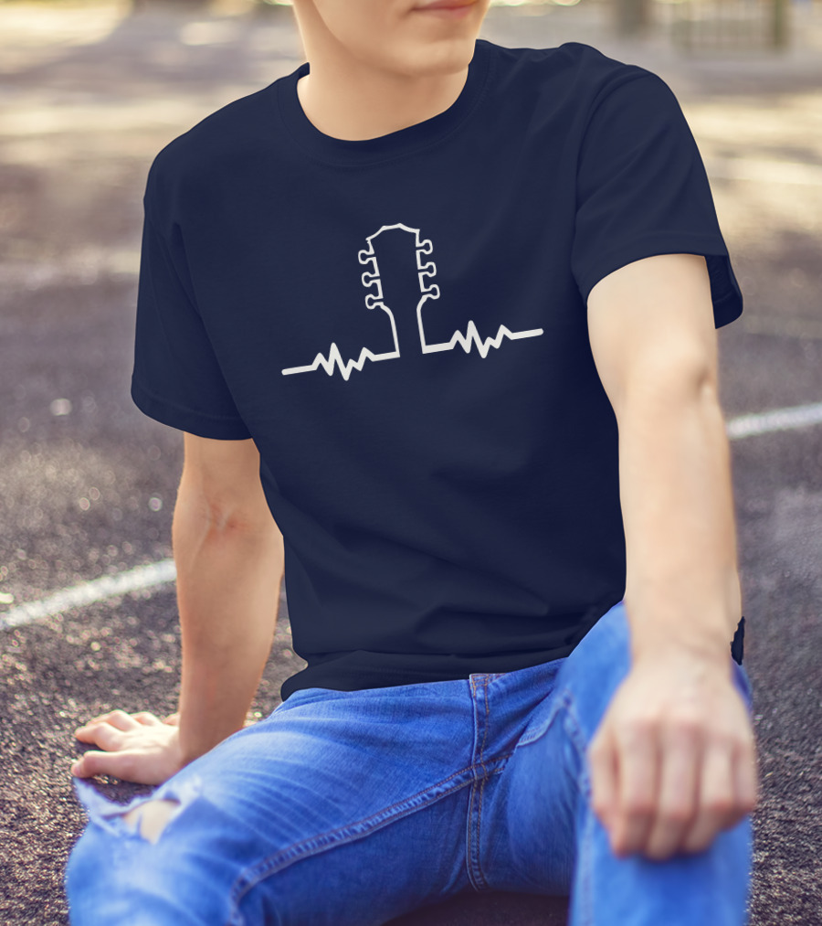 Guitar Beat Heartbeat Line Neck T-Shirt