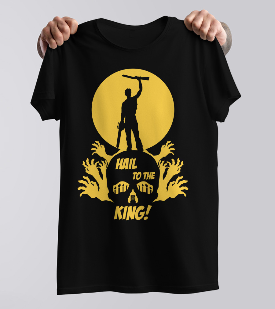 Hail To The King Skeleton Moon Chainsaw Hero With Zombie Hands T-Shirt