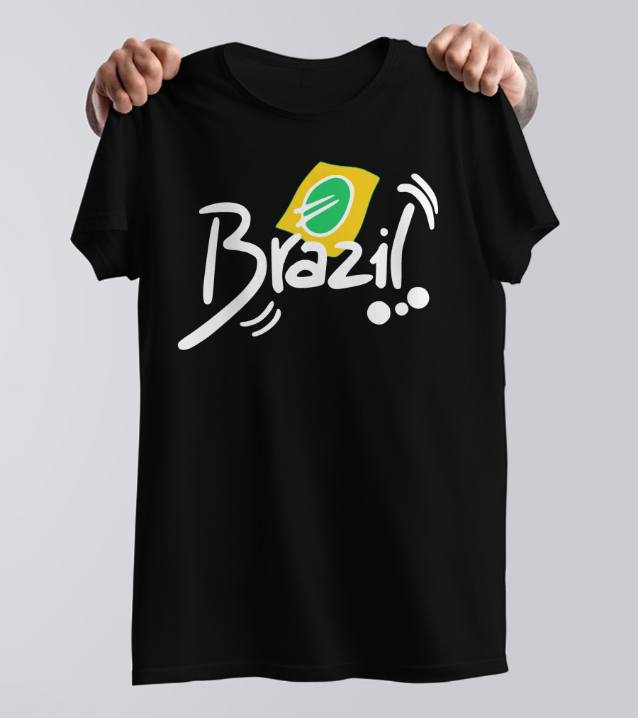 Brazil Text With Iconic Flag Colors And Soccer Ball Elements T-Shirt