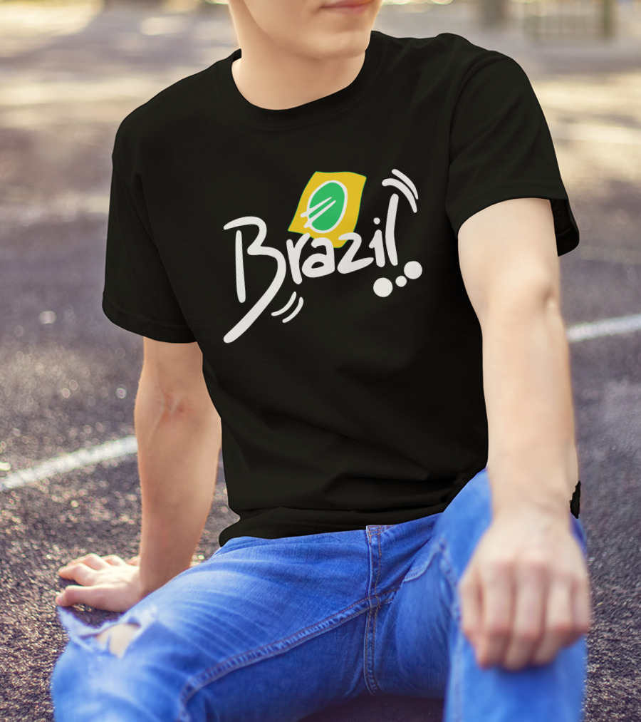 Brazil Text With Iconic Flag Colors And Soccer Ball Elements T-Shirt