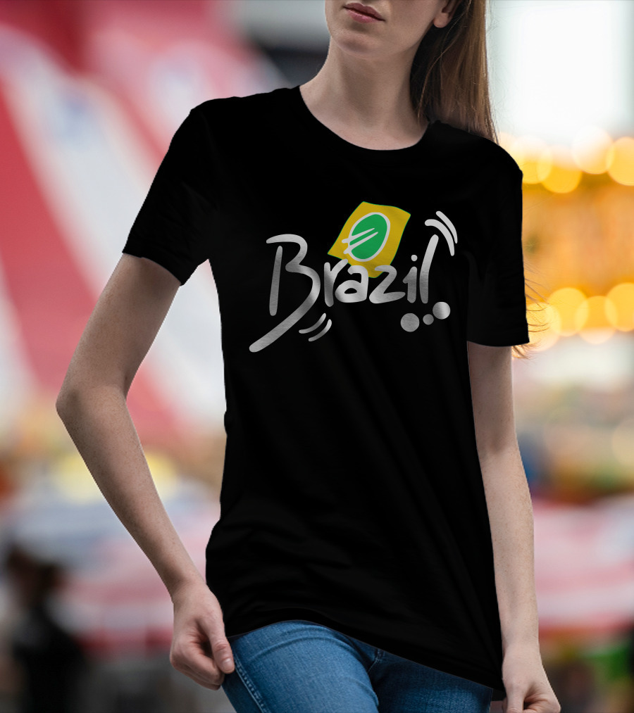 Brazil Text With Iconic Flag Colors And Soccer Ball Elements T-Shirt
