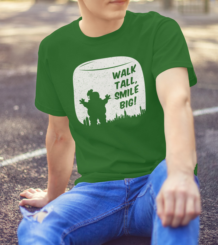 WALK TALL SMILE BIG Stay Puft Marshmallow Man City Skyline T-Shirt