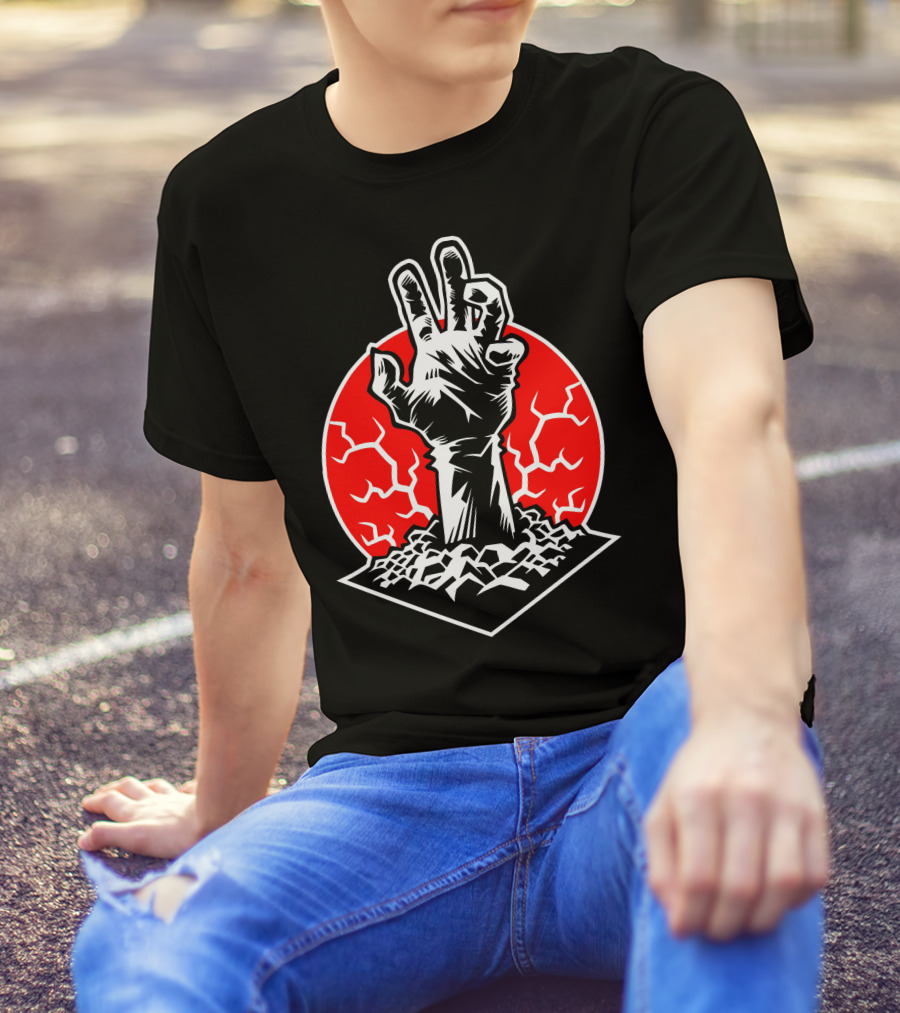 Rising Hand Of Doom Cracking Ground In Red Circle T-Shirt