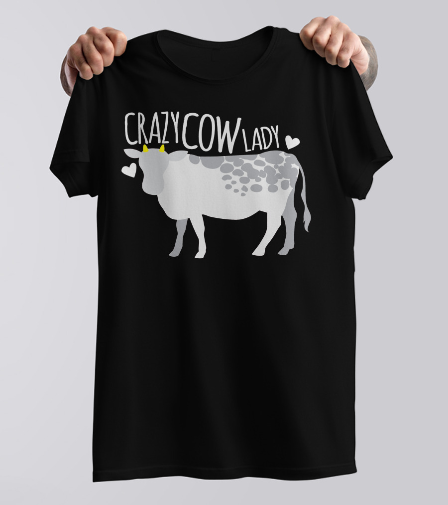 CRAZY COW LADY Hearts And Cartoon Cow T-Shirt