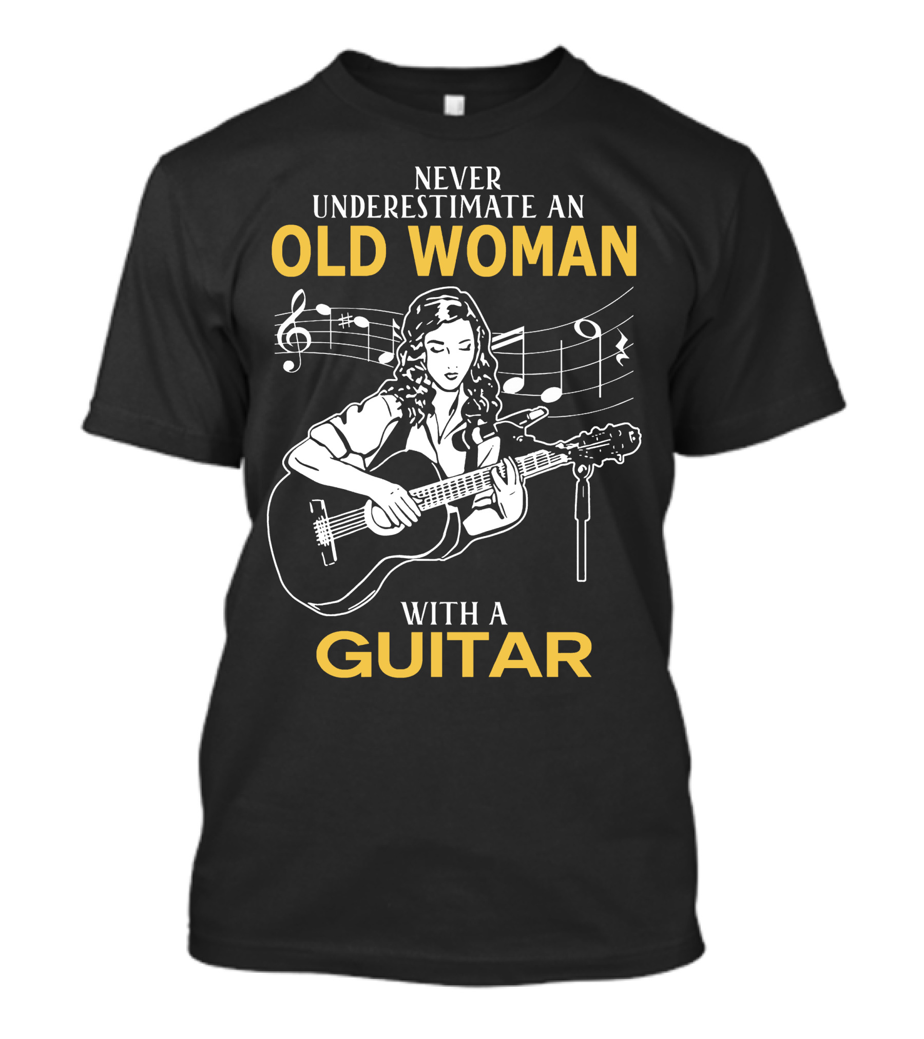 Never Underestimate An Old Woman Playing Guitar With Musical Notes T-Shirt