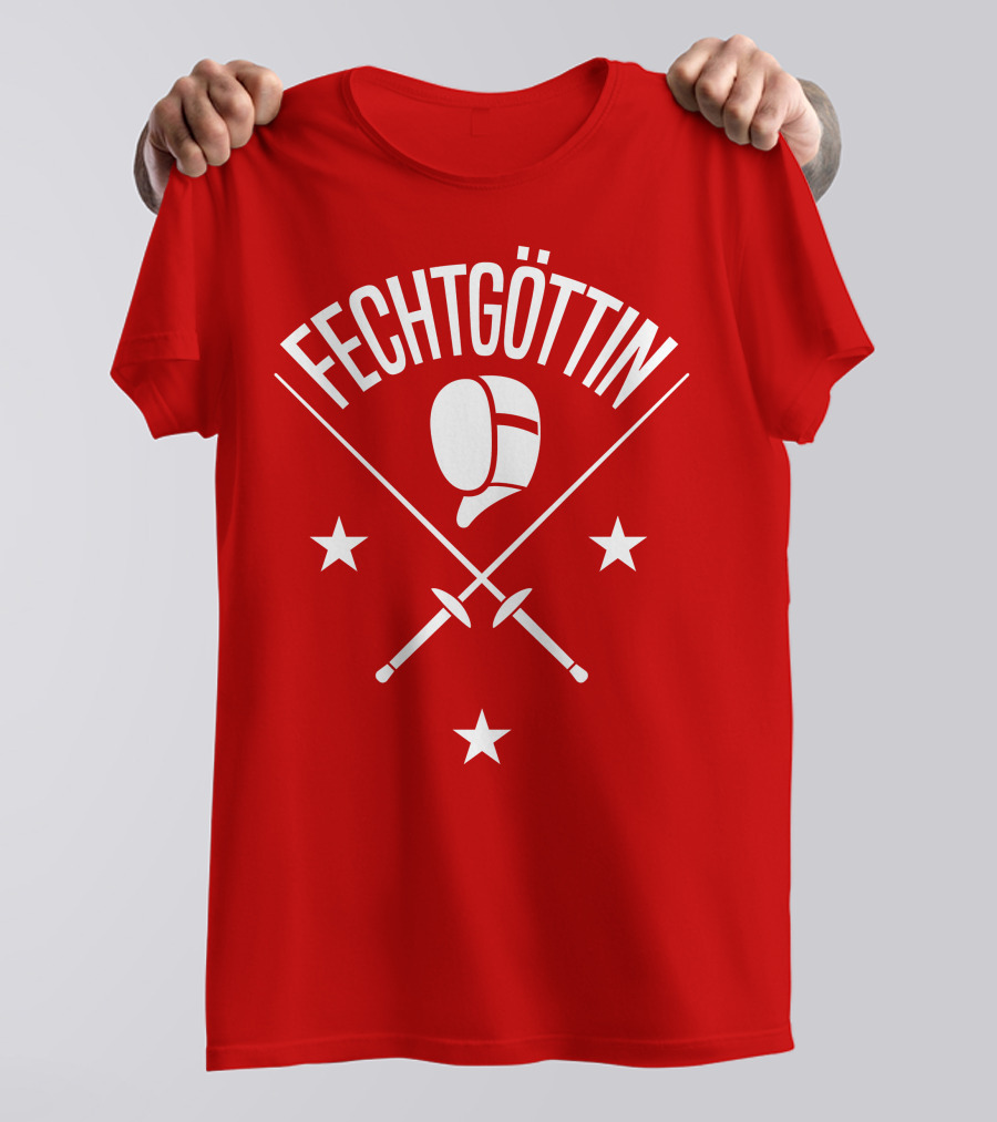 Fechtgöttin Fencing Helmet And Crossed Swords With Stars T-Shirt