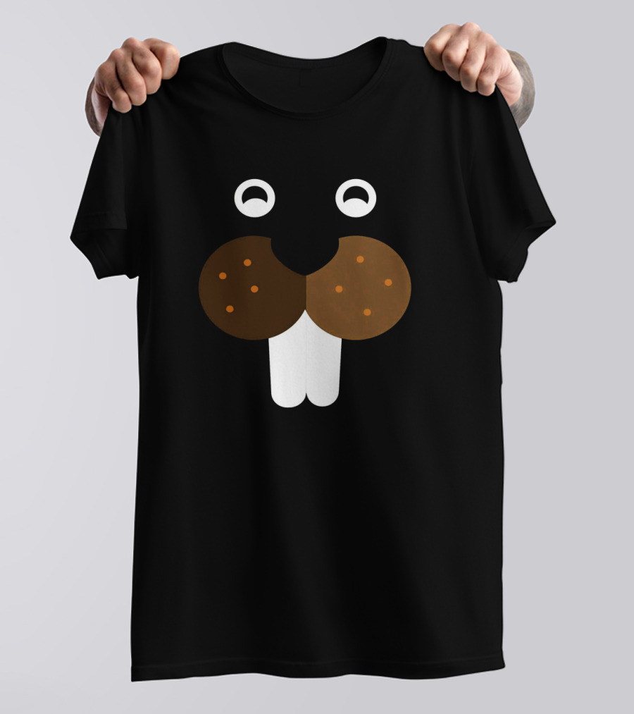 Beaver Face Basic Costume Party W2T Dark Background Simple Animal T-Shirt
