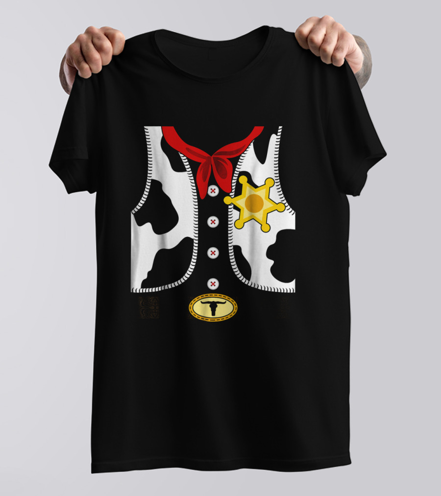 Sheriff Costume Cow Print Vest With Badge And Red Neck Scarf T-Shirt