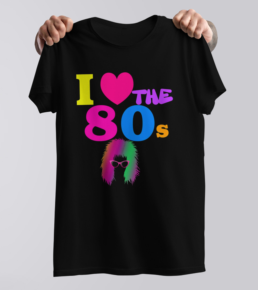 I Love The 80s Neon Heart With Punk Rocker Hair And Sunglasses T-Shirt