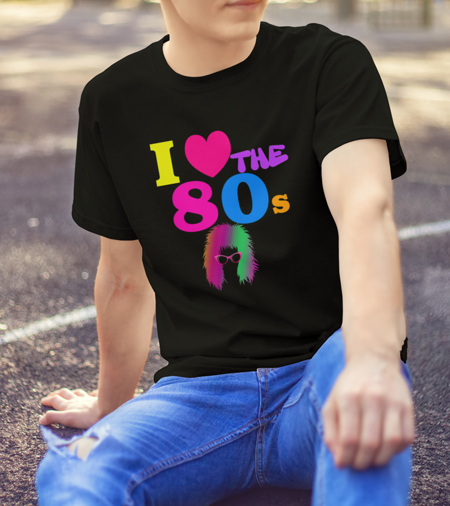 I Love The 80s Neon Heart With Punk Rocker Hair And Sunglasses T-Shirt