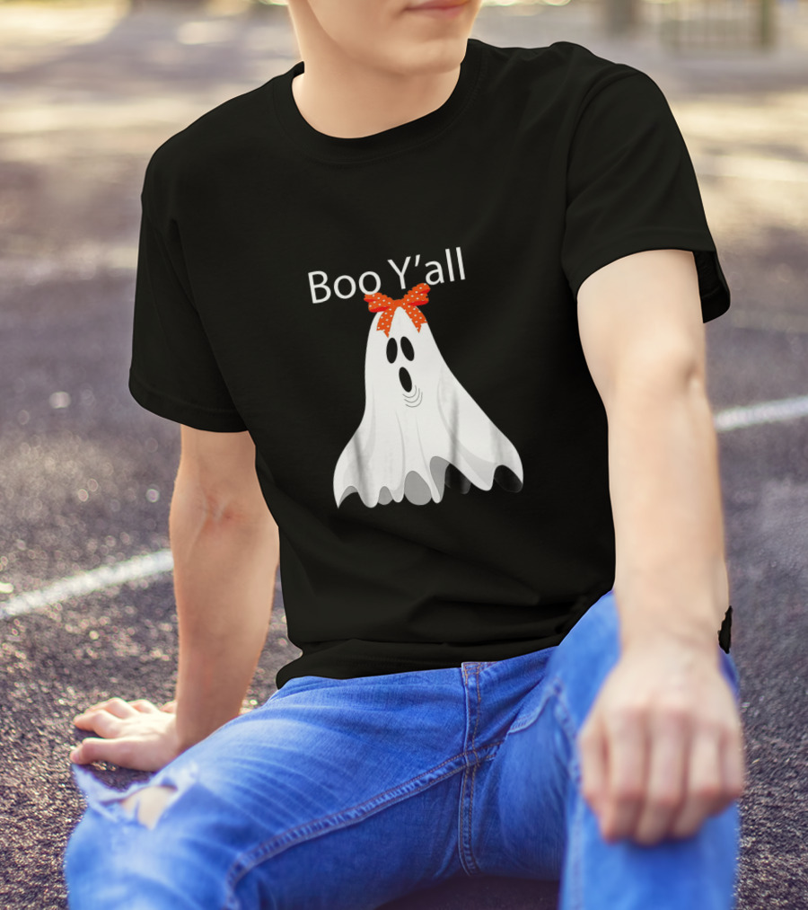 Boo Y'all Cute Halloween Southern Ghost With Bow T-Shirt