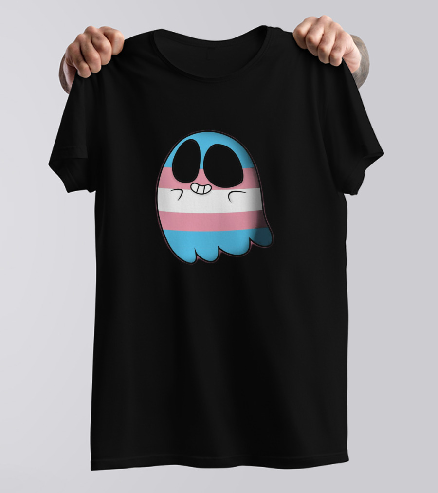 Cute Happy Ghost With Transgender Pride Flag Stripes T-Shirt