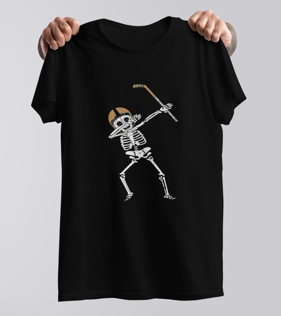 Halloween Skeleton Dabbing Hockey Stick Pose T-Shirt
