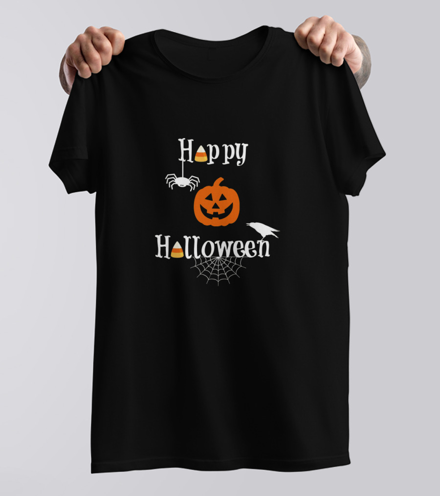 Happy Halloween Pumpkin Crow Spider Candy Corn T-Shirt