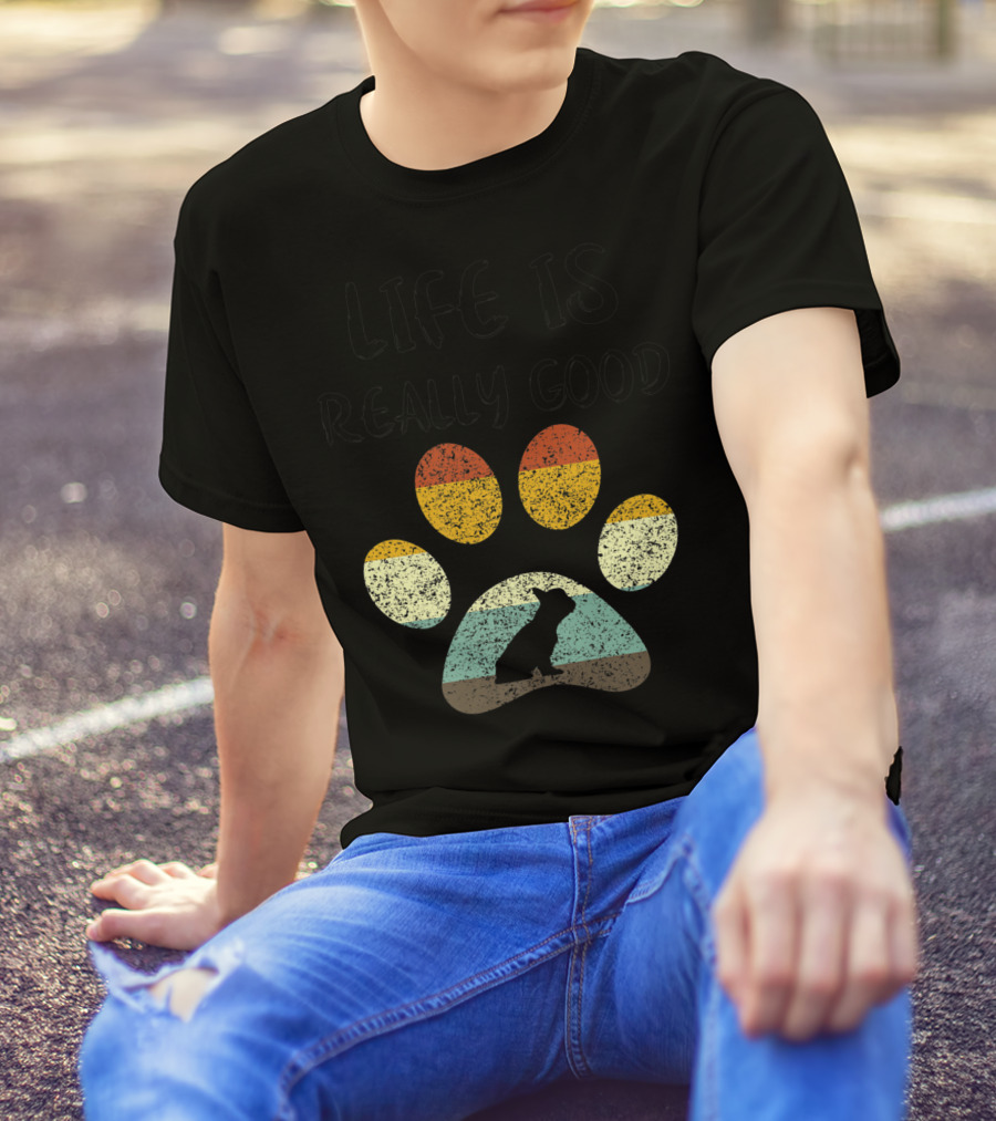 Life Is Really Good French Bulldog Retro Paw T-Shirt