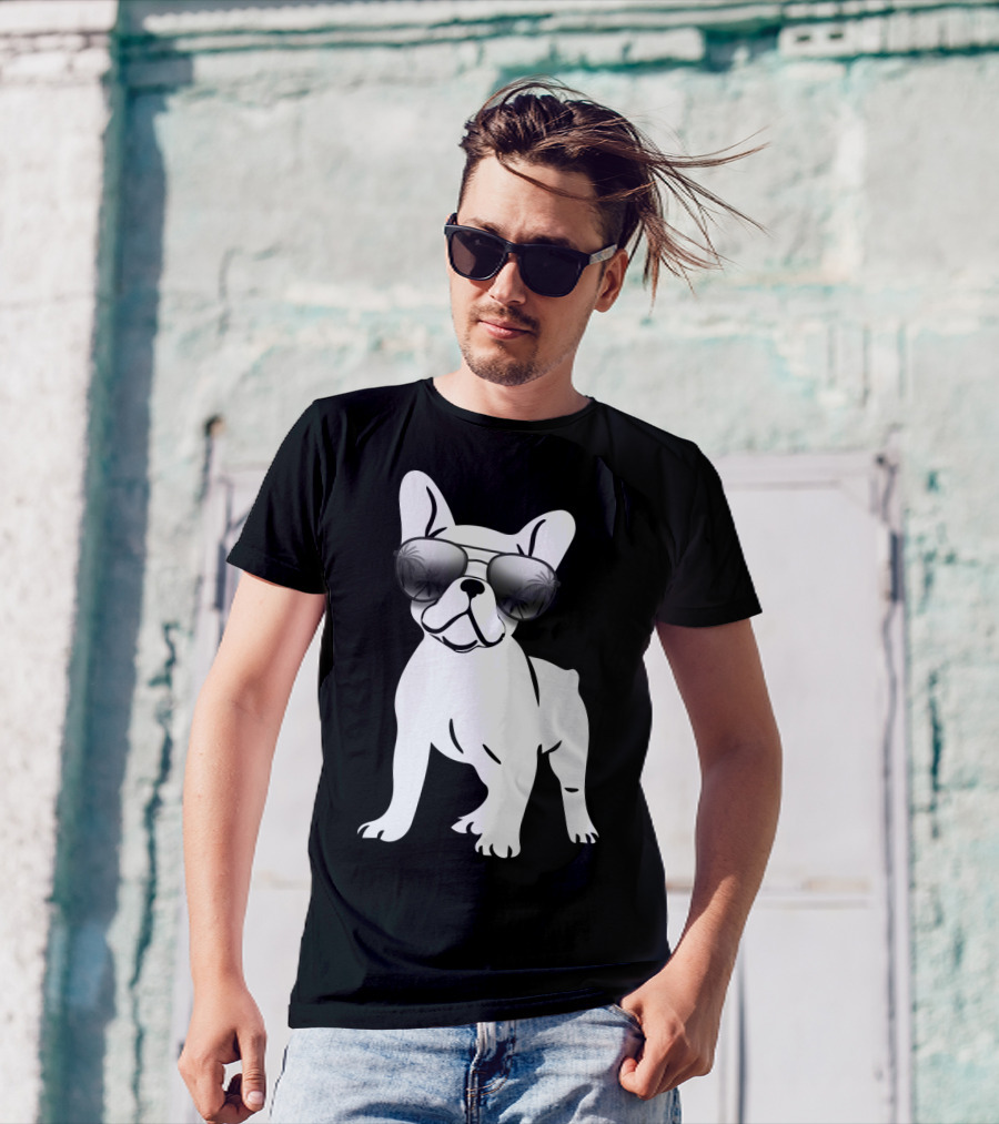 Sunglasses On French Bulldog With Palm Reflection Frenchie Dog T-Shirt