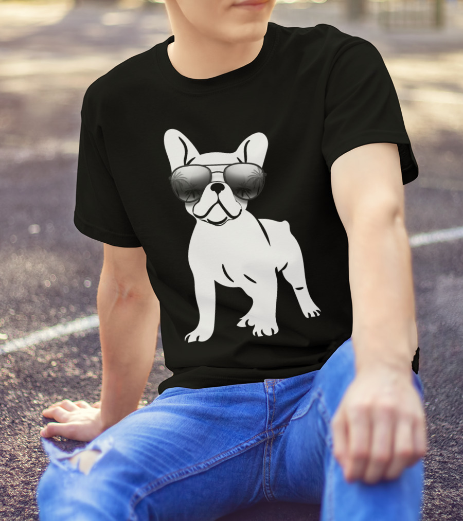 Sunglasses On French Bulldog With Palm Reflection Frenchie Dog T-Shirt