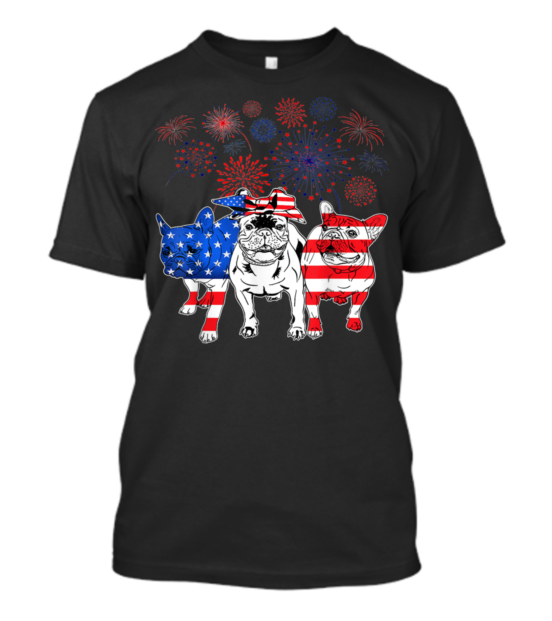 Frenchie American Flag Fireworks 4th Of July T-Shirt