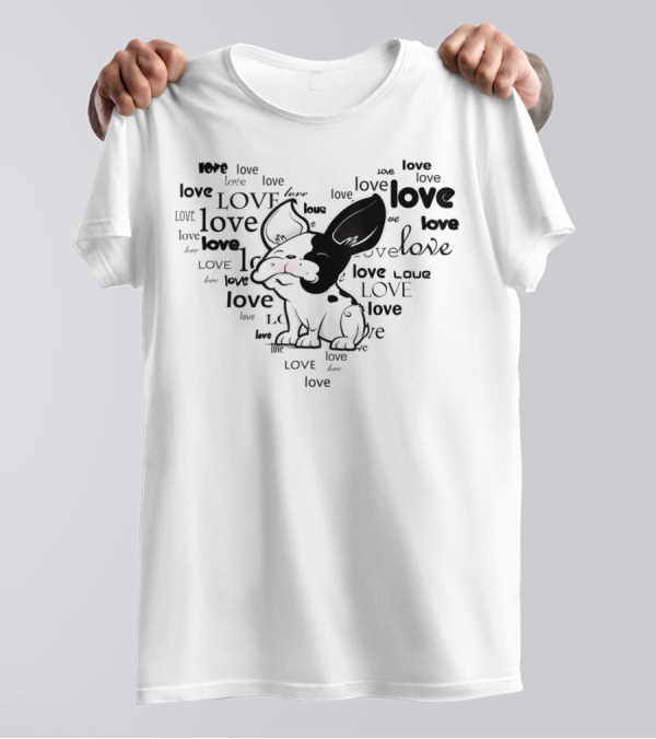 I Love French Bulldog Frenchie Love Repeated In Background T-Shirt