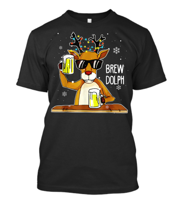 Brewdolph Christmas Reindeer With Beers And Lights T-Shirt