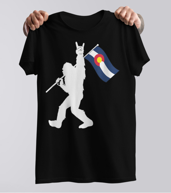 Colorado Bigfoot Rock And Roll Flag T-Shirt