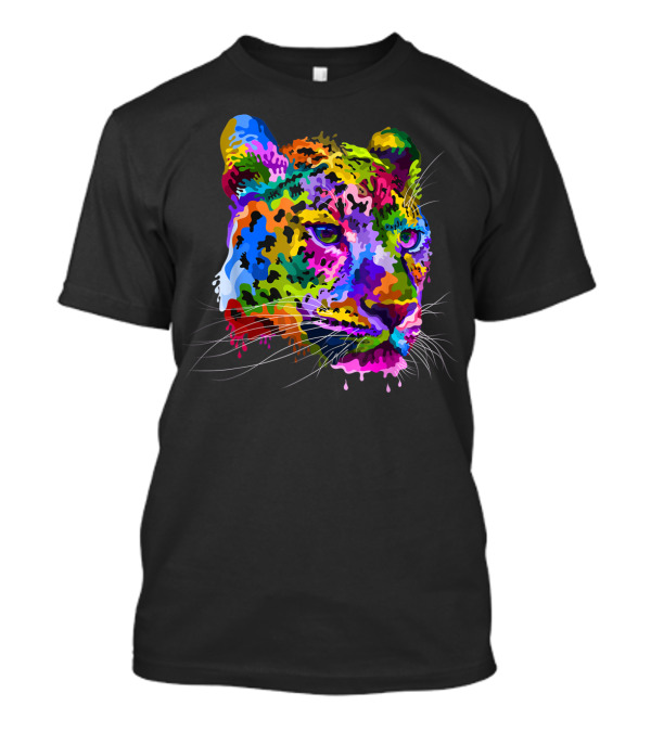 Colorful Psychedelic Cheetah Head Melt Dripping Paint T-Shirt