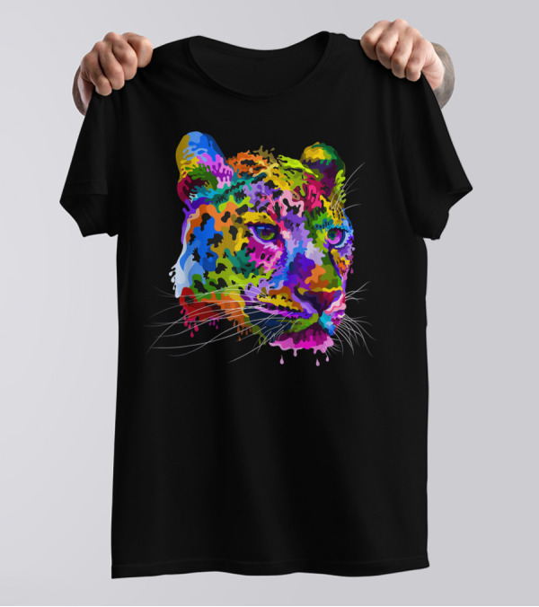 Colorful Psychedelic Cheetah Head Melt Dripping Paint T-Shirt