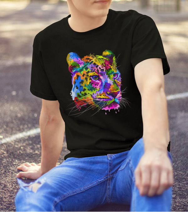 Colorful Psychedelic Cheetah Head Melt Dripping Paint T-Shirt