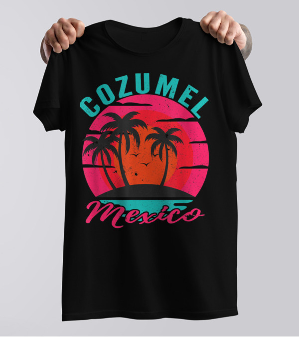 Cozumel Mexico Palm Trees Sunset Ocean Beach T-Shirt