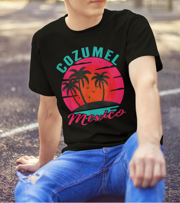 Cozumel Mexico Palm Trees Sunset Ocean Beach T-Shirt
