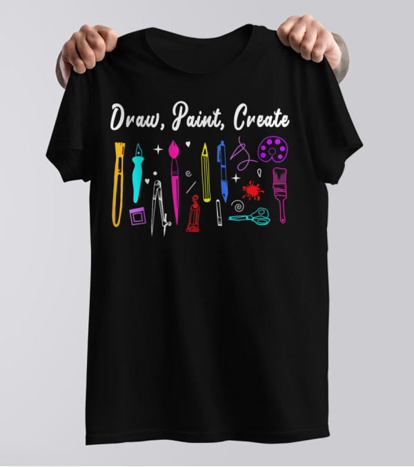 Draw Paint Create Funny Art Teacher Tools Palette Brushes Pen T-Shirt