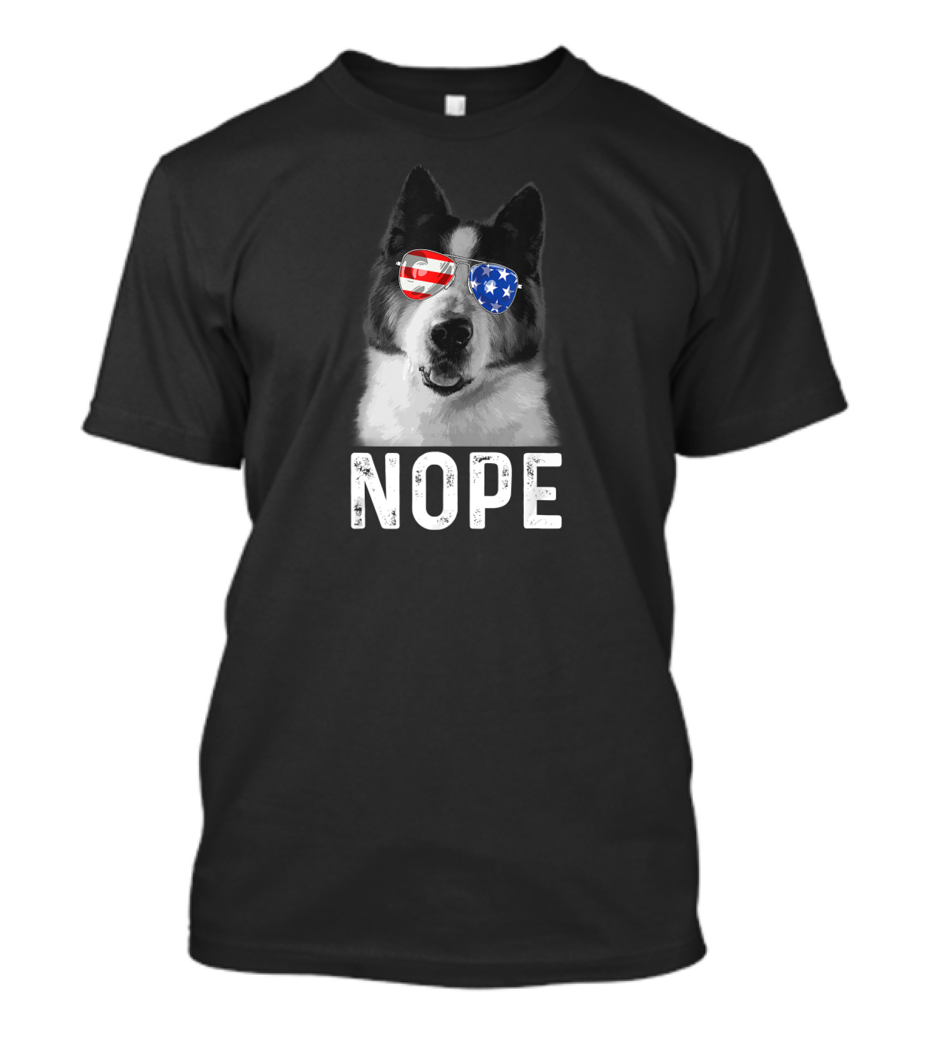 Akita Nope Lazy Funny Cute American Flag Sunglasses Dog T-Shirt