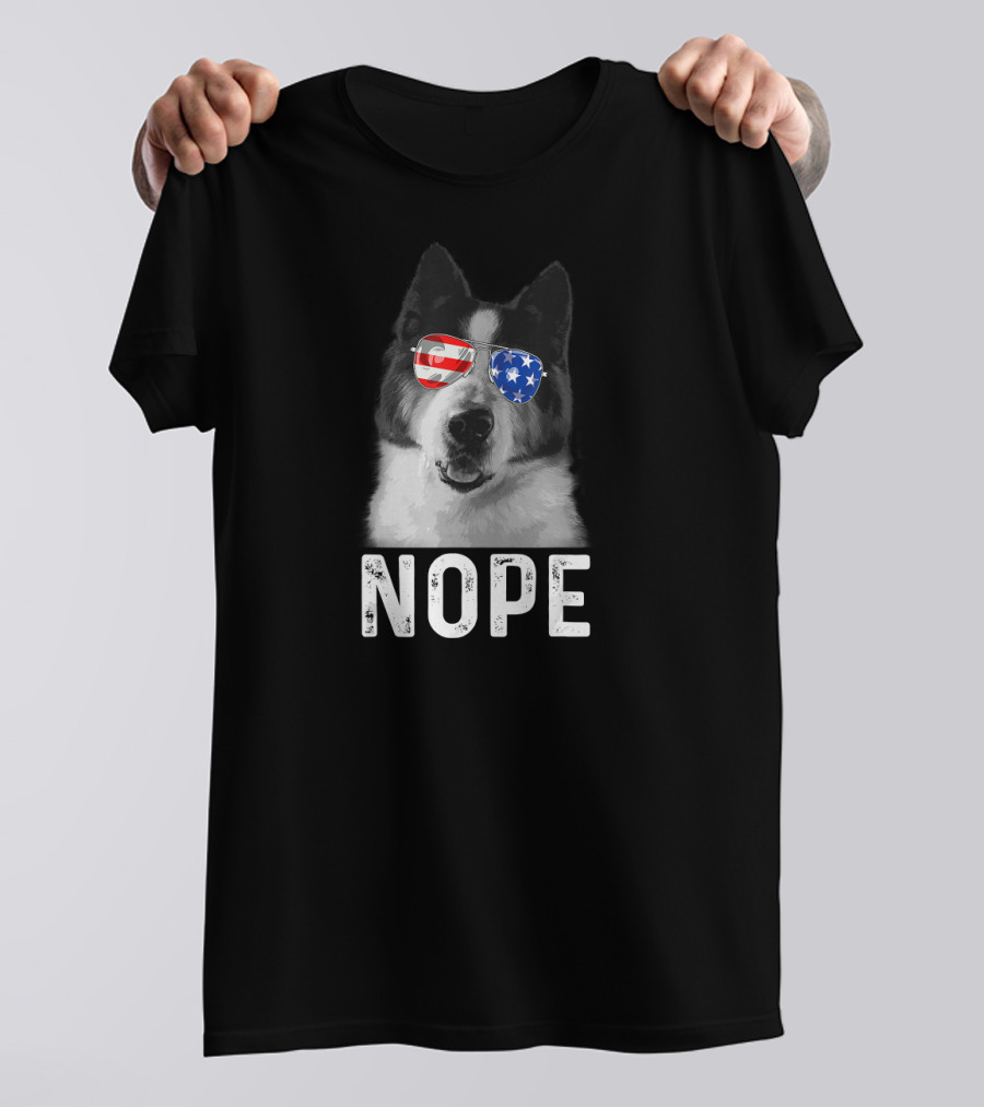 Akita Nope Lazy Funny Cute American Flag Sunglasses Dog T-Shirt
