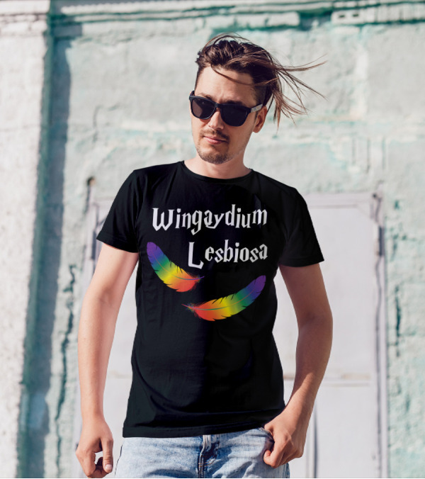 Wingaydium Lesbiosa Rainbow Feathers Magic T-Shirt