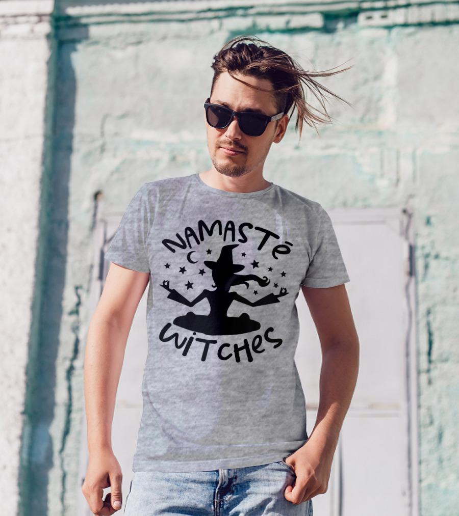 Namaste Witches Silhouette With Hat And Stars T-Shirt