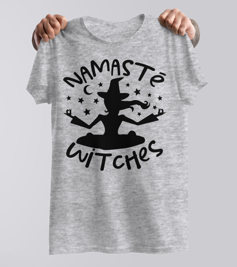 Namaste Witches Silhouette With Hat And Stars T-Shirt