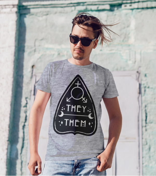 They Them Nonbinary Arrow Symbols Crescent Moons Geometric T-Shirt
