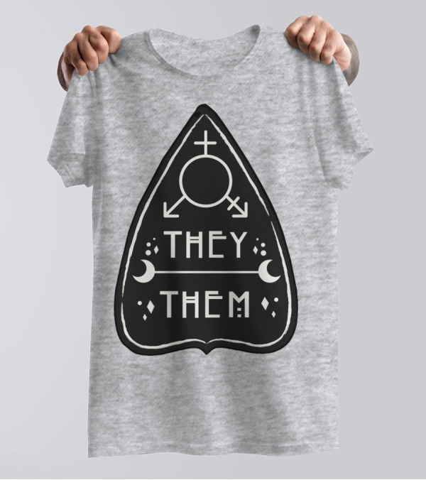 They Them Nonbinary Arrow Symbols Crescent Moons Geometric T-Shirt
