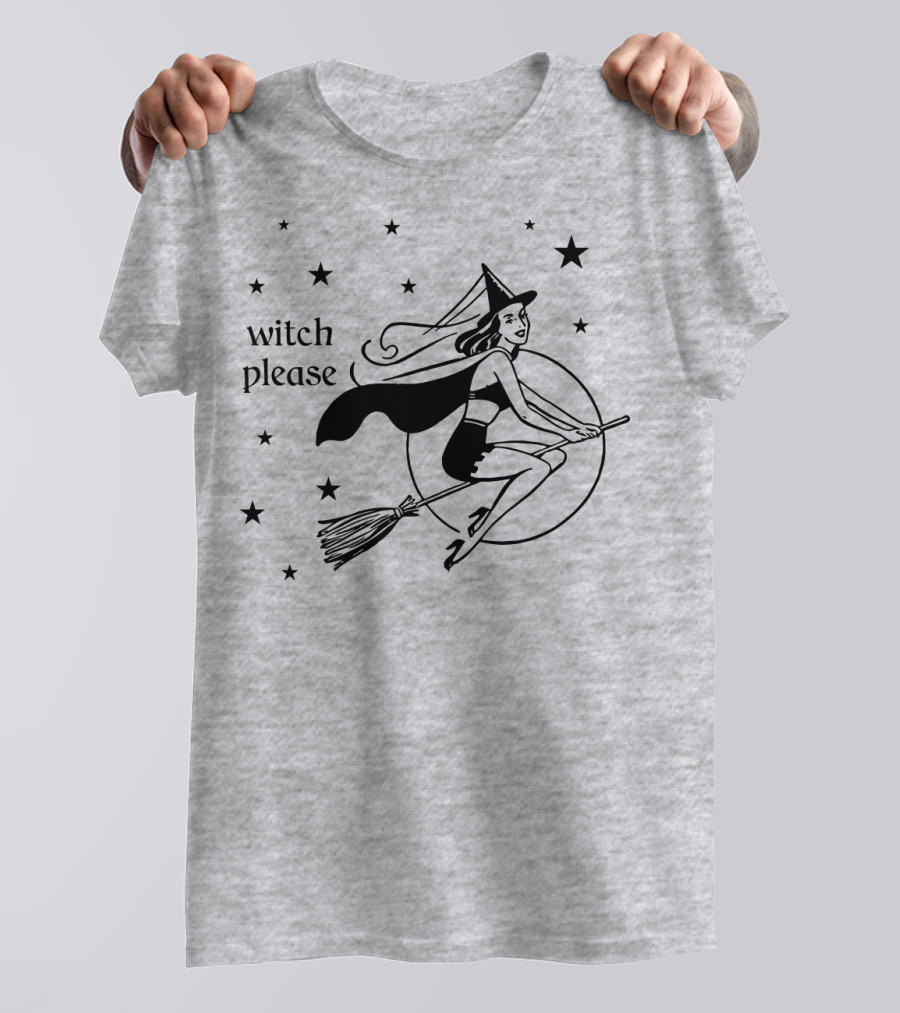 Witch Please Vintage Flying Witch Broomstick Moon Stars T-Shirt