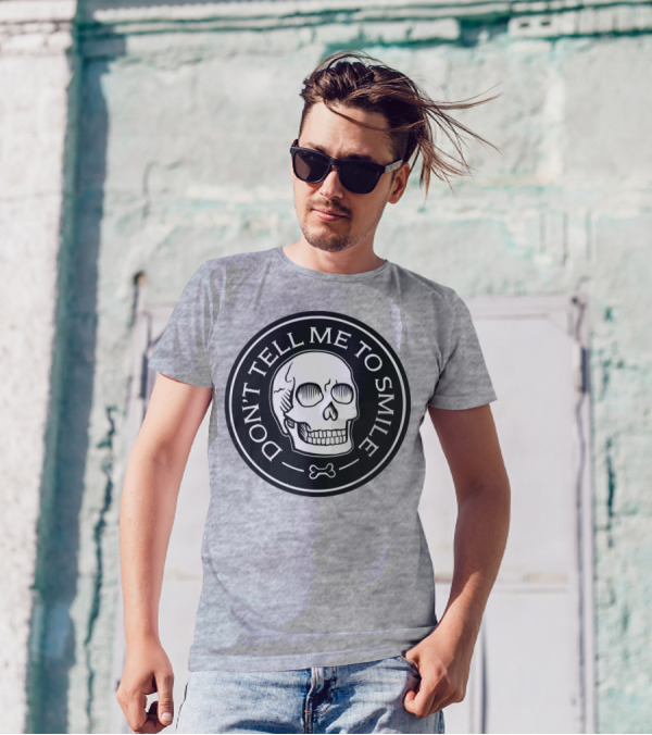 DON'T TELL ME TO SMILE Skull Bone Circle T-Shirt