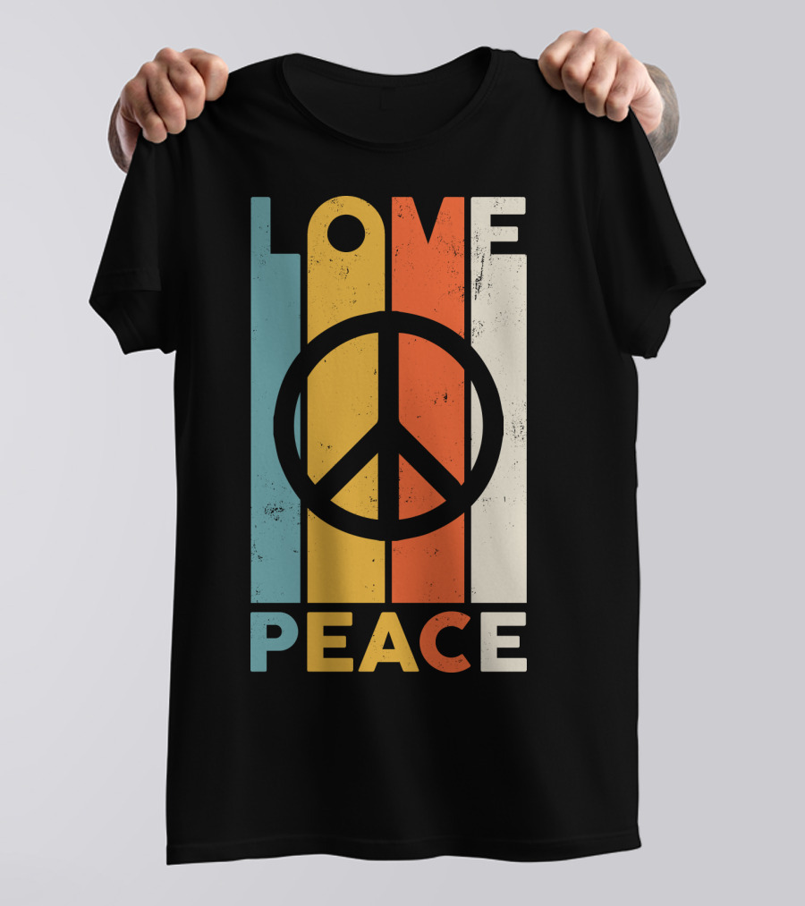 LOVE Peace Sign Vintage Stripes T-Shirt