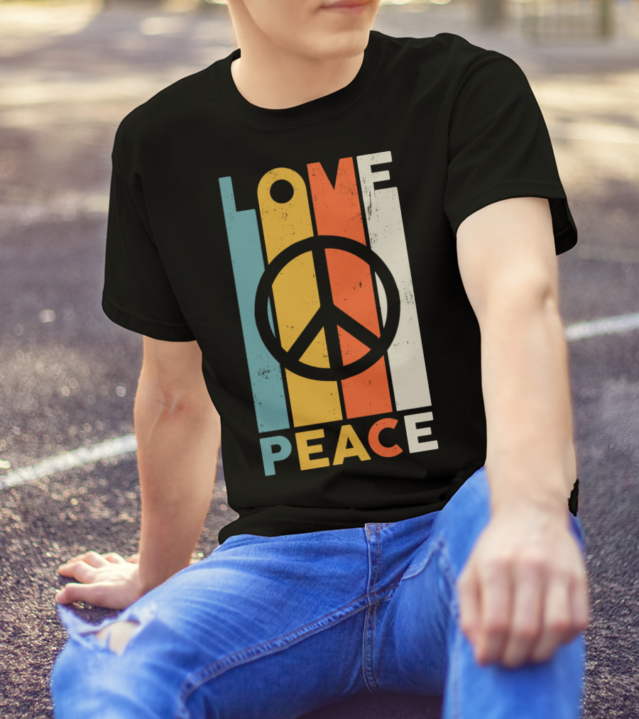 LOVE Peace Sign Vintage Stripes T-Shirt