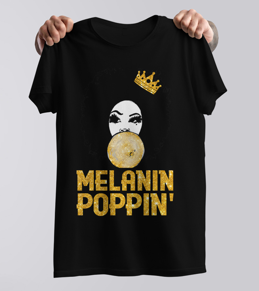 Melanin Poppin' Afro Queen Gold Bubblegum Crown T-Shirt