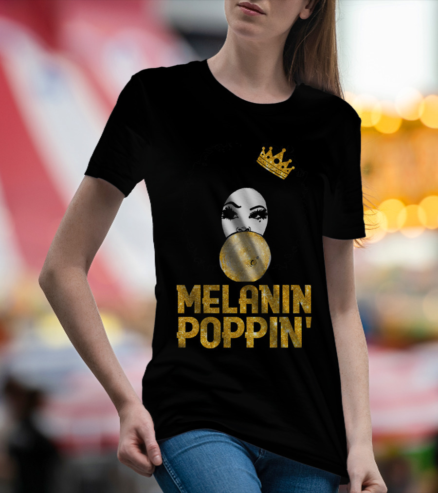 Melanin Poppin' Afro Queen Gold Bubblegum Crown T-Shirt