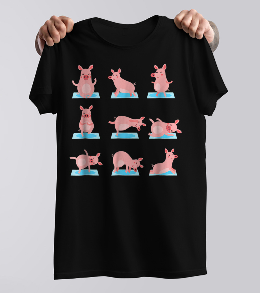 Funny Pig Yoga Poses On Yoga Mats T-Shirt