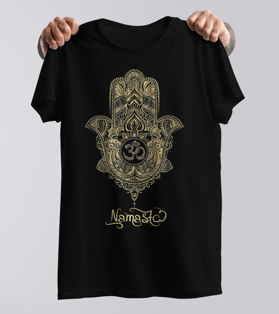 Namaste Gold Hamsa Hand Om Symbol Yoga Hinduism T-Shirt