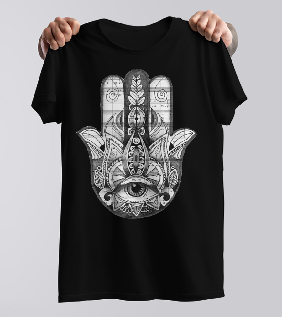 Hamsa Hand Eye Detailed Yoga Tattoo T-Shirt